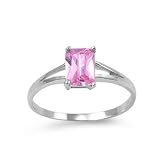 Sterling Silver Baby Ring with Rectangle Faceted Pink CZ in Prong Set - 2mm Band Width - 7mm Face Height - Size: 1-10