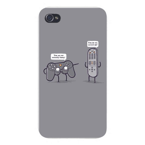 Apple iPhone Custom Case 5 / 5S White Plastic Snap On – “Controlling” Funny Video Game Controller & TV Remote Arguing