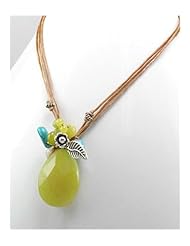 Brown Cotton Waxed Thread Lemon Jade Necklace In White Base