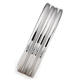 8.0 Millimeters White Gold Wedding Ring with Polished Ridges and Beaded Grooves and bright polish rounded edges. Comfort Fit Style SV58-306W6, by Wedding Rings by Oromi