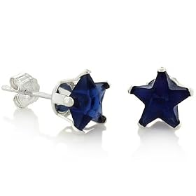 September Birthstone Sapphire Blue Star Cut Cubic Zirconia CZ Silver Stud Earrings