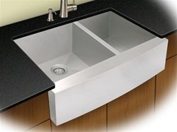 Zero Radius 33 Apron Farmhouse Designed Double-Bowl Curved Front 16 Gauge Stainless Steel