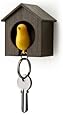 Birdhouse Key Ring - Brown House with Yellow Bird