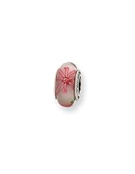 Pink Floral, Glass Charm for 3mm Charm Bracelets