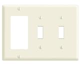 Leviton 80421-A 3-Gang 2-Toggle 1-Decora/GFCI Device Combination Wallplate, Standard Size, Thermoset, Device Mount, Almond