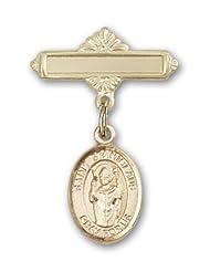 Gold Filled Baby Badge with St. Stanislaus Charm and Polished Badge Pin