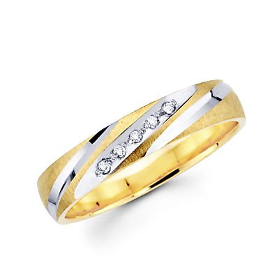 .05ct Diamond 14k Yellow Two Tone Gold Wedding Ring Band H-I Color, I1 Clarity