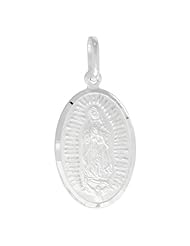 Sterling Silver Guadalupe Medal 7/8 x 1/2 inch Oval Made in Italy, Free 24 inch Surgical Steel Chain