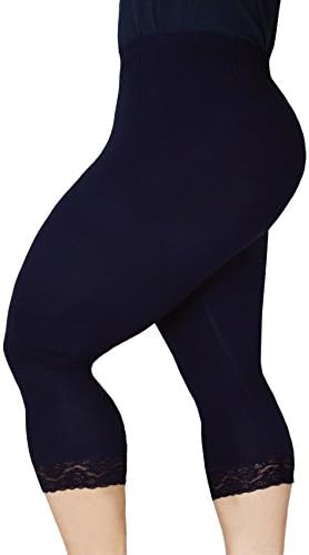 ZERDOCEAN Women's Plus Size Modal Capri Leggings Hem Lace Trim