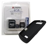 Combo of Black Silicone Skin Cover Case and Kingston 4GB microSDHC Class 4 Memory Card with miniSD, SD Adapter for Blackberry 9530 9500 Storm Thunder