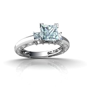 14K White Gold Genuine Square Aquamarine Ring - Size 7 by
