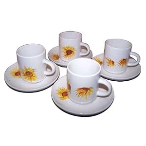 ArtisanStreet's 8- Piece China Espresso Coffee Set with Yellow Sunflower Design on White China. by 