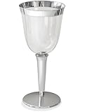 60pcs Plastic Wine cups, Disposable , clear w/ silver base and rim