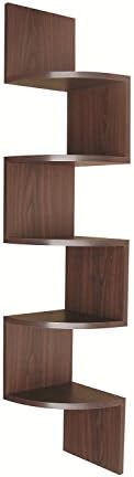 SP Product Creative Large Walnut Zig Zag 5 Level Corner Wall Mount Shelf