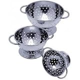 Mini Stainless Colanders - Set of 3 (STAINLESS STEEL) (4.15H x 3.33W x 5.22D)