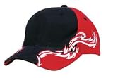 Upscale 100% Cotton Colorblock Racing Hat Cap With Flames - Black/Red/White