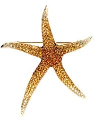 14K Yellow Gold - Multicolor Gemstone & Diamond Starfish Brooch / Pendant