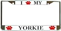 I Love My Yorkie Yorkshire Terrier Paw Prints Dog Chrome Metal License Plate Frame Holder