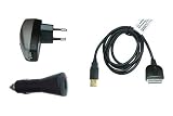 PDA 4in1 Sync & Ladeger�t-Set: Datenkabel/Ladekabel + Netzteil-Adapter (220V) + Auto/Kfz-Adapter (12V/24V) f�r Dell Axim X5 - 