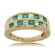 Princess Cut Emerald & Diamond Band Ring in 14K Solid Gold