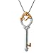 14K Gold and Sterling Silver Mother and Child Diamond Key Heart Necklace, 18 inch Box Chain (1/10ct)