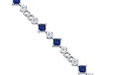 Unique Styling Round Cut Created Sapphire & White CZ Gemstone Bracelet in Sterling Silver
