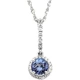 Genuine IceCarats Designer Jewelry Gift 14K White Gold Genuine Tanzanite & Diamond Pendant. 06.00 Mm/1/5 Ct Tw Genuine Tanzanite & Diamond Pendant In 14K White Gold