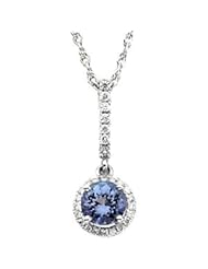 CleverEves 14K White Gold 06.00 mm 1 5 Ct Tw Genuine Tanzanite & Diamond Pendant