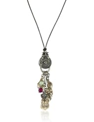 Love Heals Skill Brown Leather with White Bronze, Yellow Bronze Charms and Assorted Drop Necklace