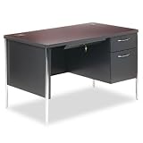 HON COMPANY / HON88251RNS / Mentor Series Single Pedestal Desk, Mahogany/Charcoal, 48Wx30Dx29-1/2H / Sold as 1 EA