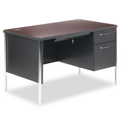 HON Mentor Series Single Pedestal Desk, Mahogany/Charcoal, 48Wx30Dx29-1/2H
