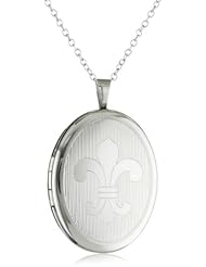 Momento Lockets Sterling Silver Oval Shaped Fleur De Lis Locket Necklace