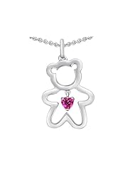 Original Star K (tm) Love Teddy Bear with 4mm Heart Shape Created Pink Sapphire in 925 Sterling Silver