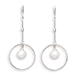 14K White Gold Post Drop Earrings with Cultured Freshwater Pearl and Diamonds