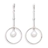 14K White Gold Post Drop Earrings with Cultured Freshwater Pearl and Diamonds