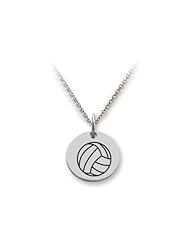 Stellar White (tm) 925 Sterling Silver Disc Charm - Volleyball - 16 To 18 Inch Adjustable Chain Included