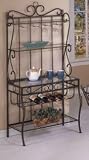 Wrought Iron Style BAKERS RACK with Wine Rack and Glass Holder