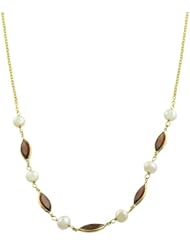 2 Carat Garnet, Freshwater Pearl 14 Karat Yellow Gold Necklace (17 inch)