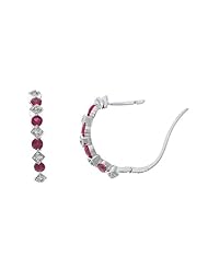 0.67CTW 14K White Gold Genuine Ruby and Diamond Hoop Earrings