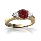 14K Yellow Gold Round Genuine Ruby Ring