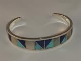 Navajo Sterling Silver Bracelet with Inlaid Turquoise, Lapis, Mother of Pearl, and Black Onyx - BR-0025