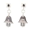 Hamsa Hand with 1pt Diamond Gemstone Dangle Earrings in Sterling Silver on Domed Square Post, #7699