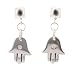 Hamsa Hand with 1pt Diamond Gemstone Dangle Earrings in Sterling Silver on Domed Square Post, #7699