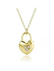 Bling Jewelry Gold Vermeil Heart Lock Pendant Necklace 925 Silver 16 inches