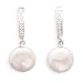 14K White Gold Post Earrings with Diamond Accents and Cultured Freshwater Coin Pearl Drop
