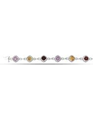 Sterling Silver Rhodium Plated Tennis Bracelet With Garnet, Citrine, Amethyst And Pave Set Cz - 7.5 Inches