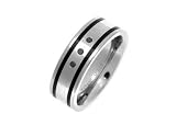 7mm Titanium Flat Shape Polished Ring With 2 Enamel Paralel Bands And 3 Channel Set Diamonds Size S