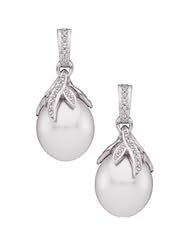 CleverEves 18K Palladium White Gold Pair 1 2 Ct Tw 12.00 mm Oval South Sea Cultured Pearl & Diamond earrings