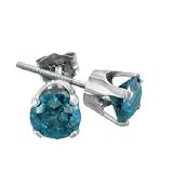 1 2 CT GENUINE BLUE DIAMOND STUD EARRINGS 14KT GOLD