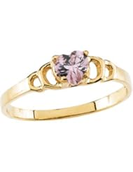 14k Yellow Gold Childrens Pink CZ Heart Ring 4mm - Size 6 - JewelryWeb